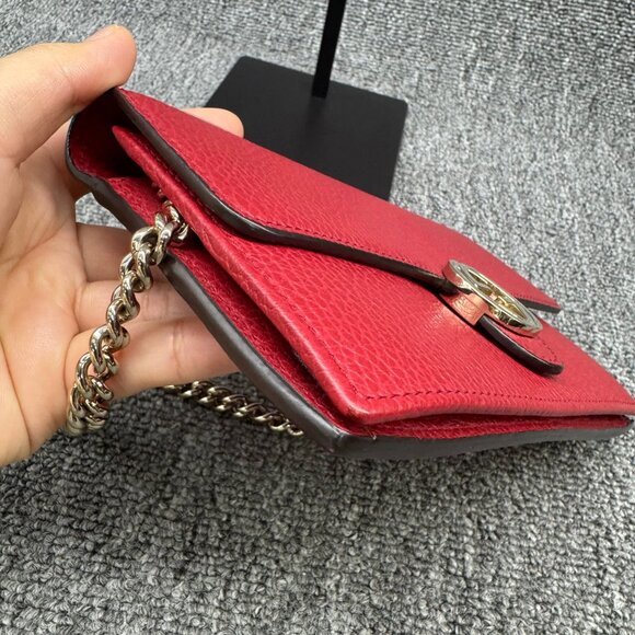 GUCCI Interlocking Wallet On Chain Red Leather Shoulder Bag 499-080725 - Picture 7 of 14